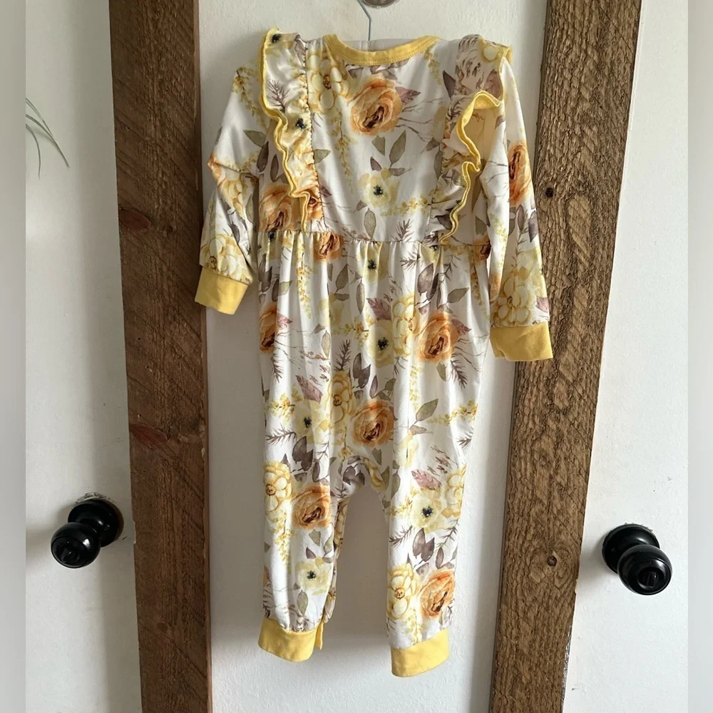 Boutique Harvest Rustic Floral Jumpsuit Romper Pajamas Baby Girl 12-18 Months